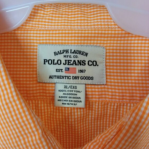 Ralph Lauren Polo Jeans Co. Full Button LS Orange Tiny Checker - Size XL - Picture 3 of 3